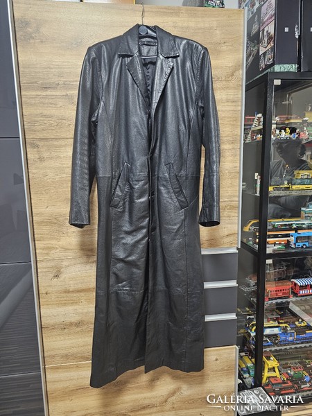 Long black men's leather jacket