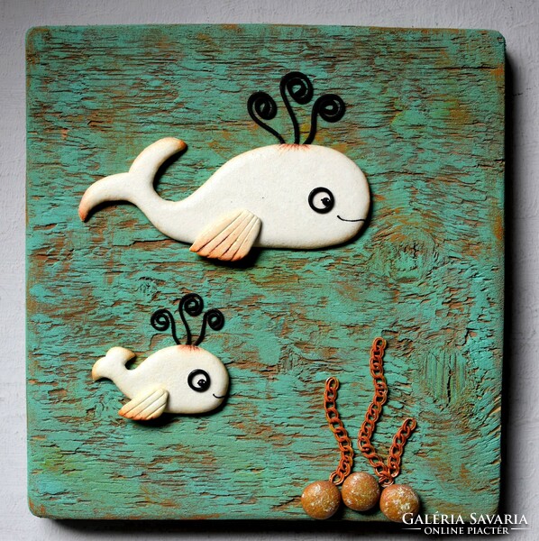 Whales / 3d clownish wall decoration, children's room, rustic