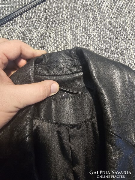 Long black men's leather jacket