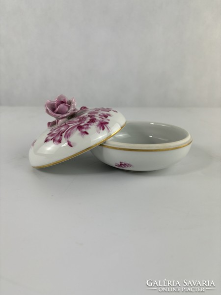 Herend bonbonier with rose holder, sugar holder pink rosy