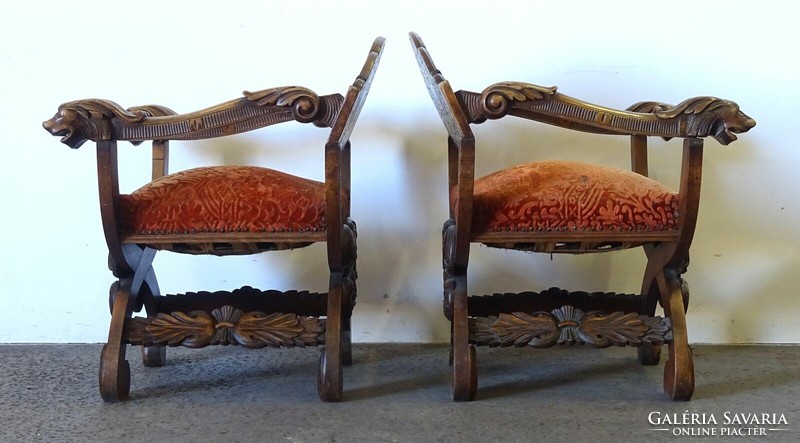 1Q581 antique renaissance carved Venetian chair pair of faun head decorated throne chairs