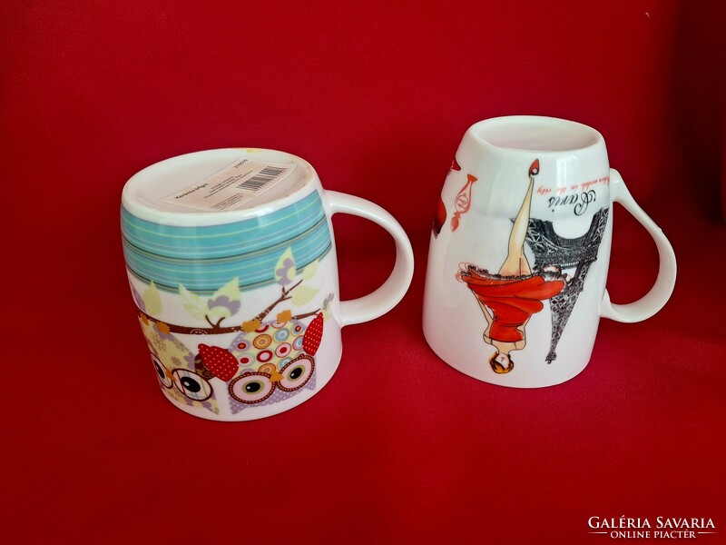 Mug with Paris and owl pattern (2 pieces)