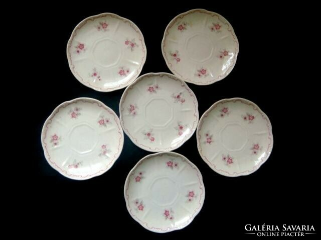 Antique zsolnay 6 pcs. Baroque small plate, set with purple small flowers