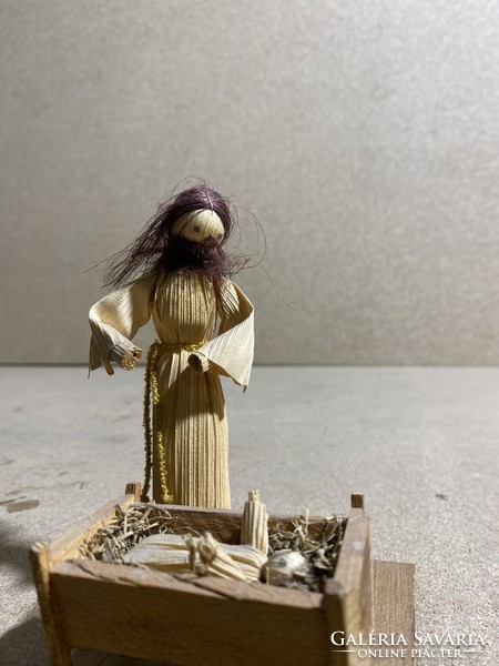 Szalmabábú szobor, Mária a kis Jézussal. 9 x 14 cm-es. 3090