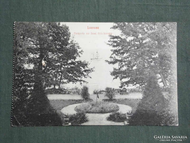 Képeslap, Postcard,Horvát,Lovrana Parkpartic vor Hotel Villa bovrana, villa park,vitorlás hajó