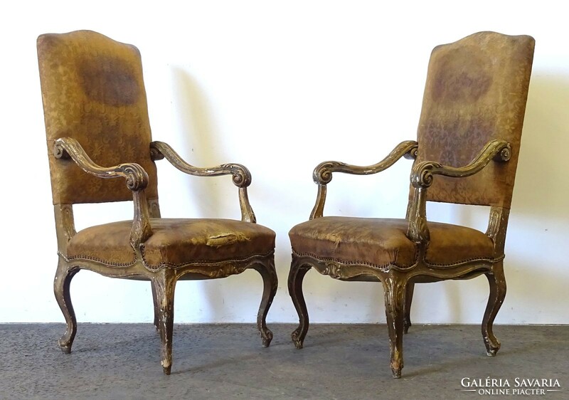1Q580 Antik aranyozott kastély bútor nagyméretű faragott támlás szék pár
