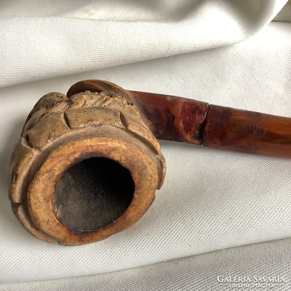 1800 Tajtekkő pipe amber pipe Turkish basa bearded head face mustache turban oriental hand carving