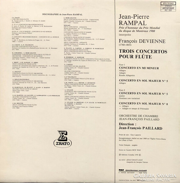 François Devienne -Rampal,Jean-François Paillard - 3 Concertos Pour Flûte (LP, Gat)