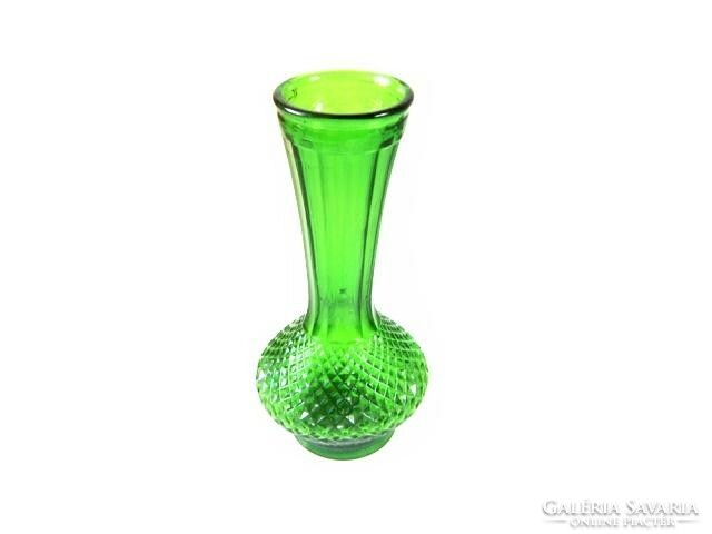 Zöld kristály mintás váza, jó formájú, elegáns dísz
