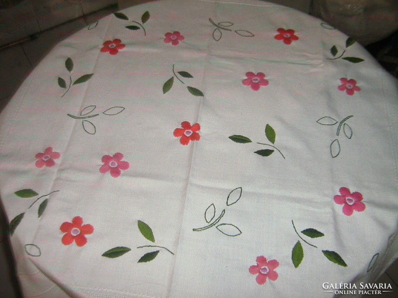 Beautiful hand-embroidered colorful floral needlework tablecloth