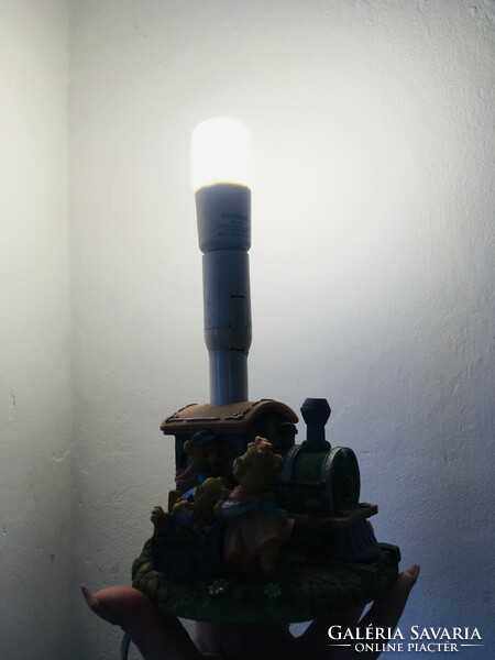 Table lamp with a fairy tale scene/night lamp - teddy bear - train - charming piece - works flawlessly