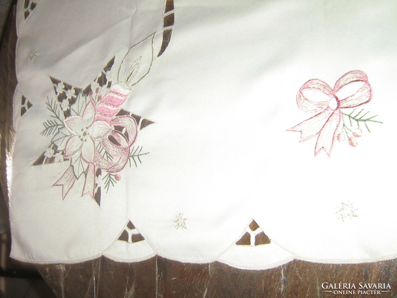 Beautiful vintage cut Christmas machine embroidered tablecloth