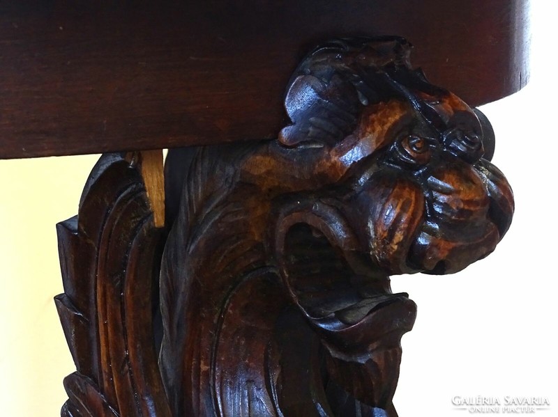 1Q577 Antik oroszlános faragott körasztal szalonasztal