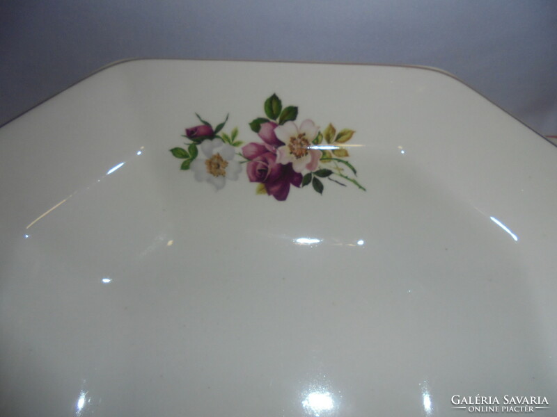 Two old, flowery granite bowls - stew, garnish - together