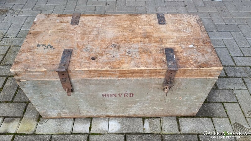 Old military tools in a wooden chest - giant vise, planers, hand drills, chisels, saws, axes, etc.