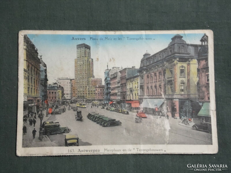 Képeslap, Postcard, Belgium, Antwerpen, Anvers Place de Meir et les Torengebe wen,autó,torony