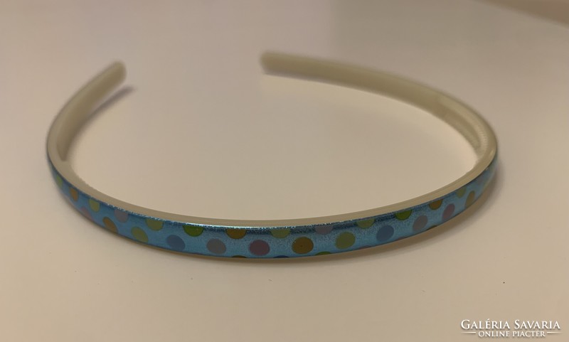 Metallic turquoise headband with colorful dots, new
