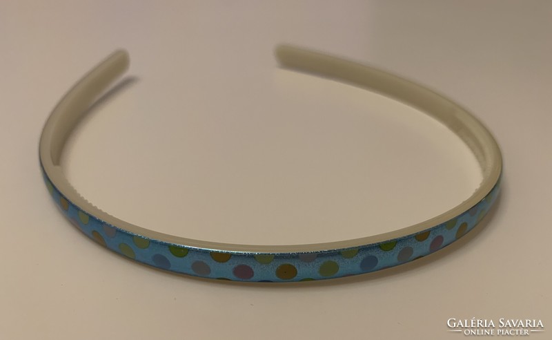 Metallic turquoise headband with colorful dots, new