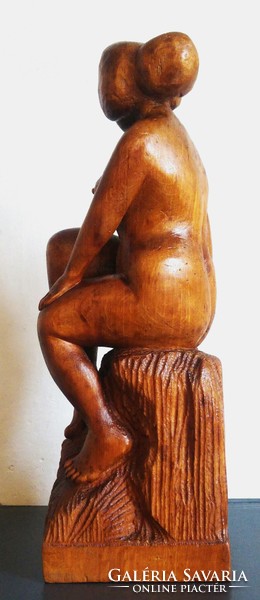 Female nude carved wooden statue