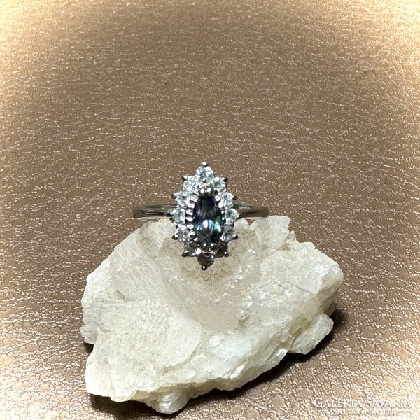 Silver ring with zircon stones, 925v silver jewelry, zircon stone ring size 54 mm circumference