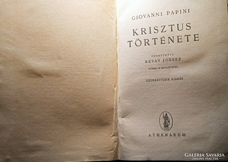 Antik könyv Giovanni Papini Krisztus története 12. kiadás