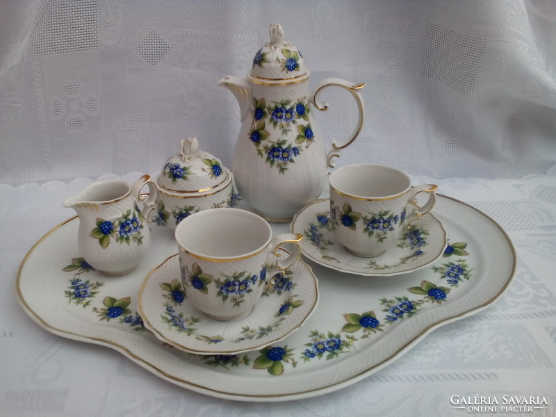 Hollóházi tete coffee set with blackberry pattern