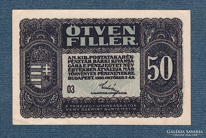 50 Fillér 1920  UNC aUNC