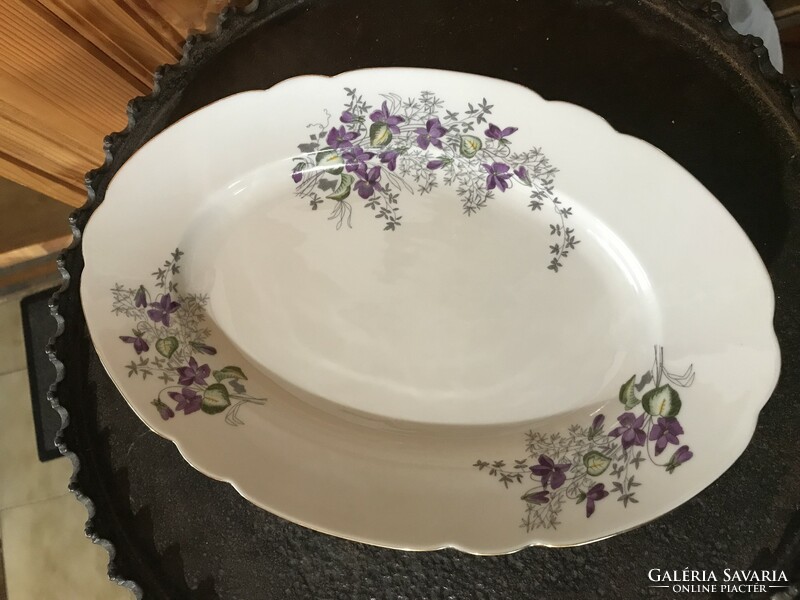 Polish oval porcelain serving bowl with violet pattern