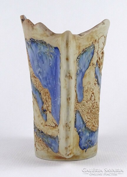1Q624 Jelzett malajziai Tenmoku porcelán kézimunka váza 16 cm