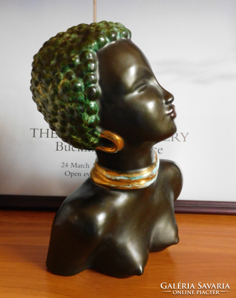 Margit Izsépy art deco ceramic bust - black girl