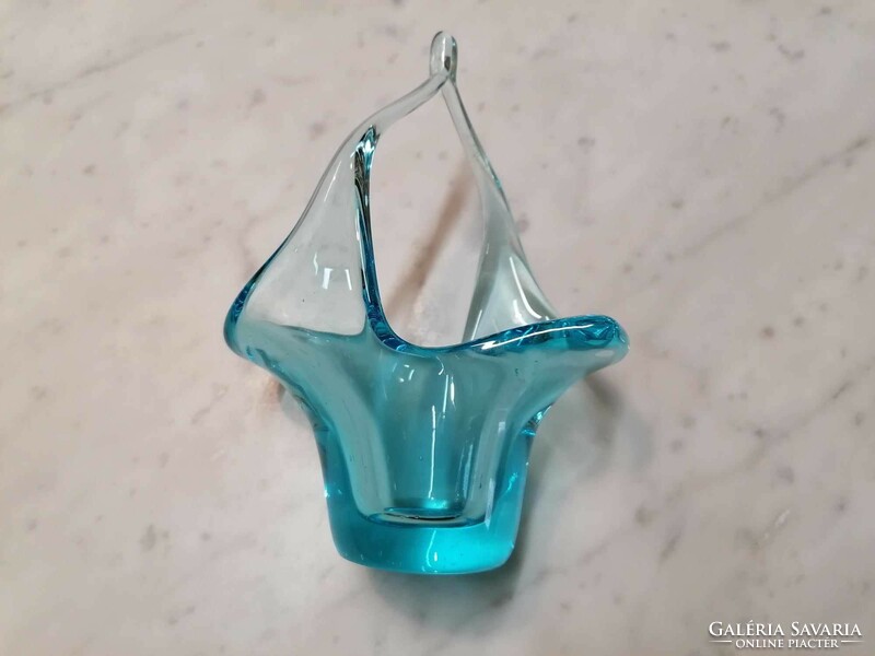 Antik, kék, art deco,  Rudolf Schrötter préselt üveg váza