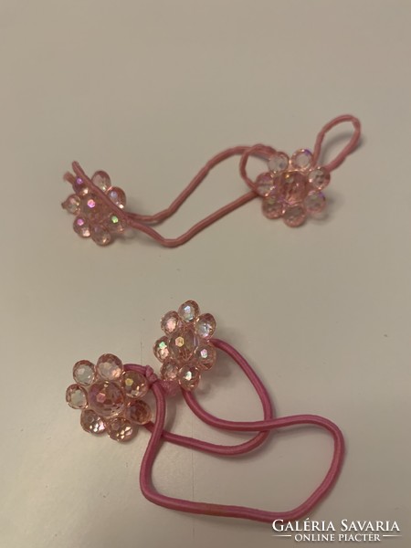 2 Pcs special polished crystal and a jelly-like flower in a pair of hair ties with stones