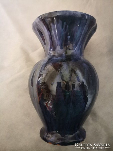 Nagyon szép kék csurgatott mázas kerámia váza