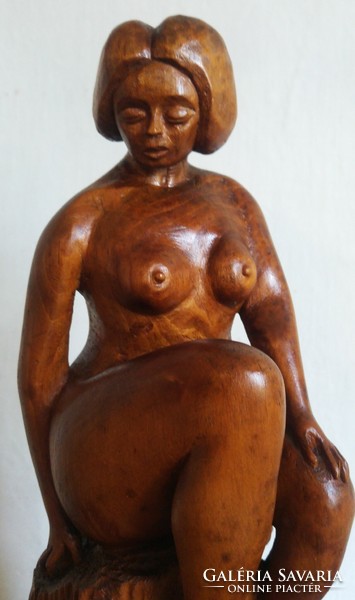 Female nude carved wooden statue