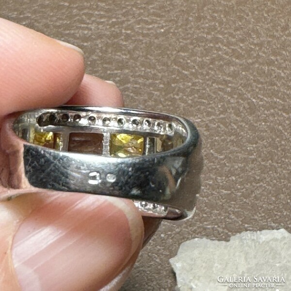 Ródiumos ezüst gyűrű cirkon kövekkel, 925 ezüst ékszer, cirkónia köves gyűrű mérete 59 mm körméret