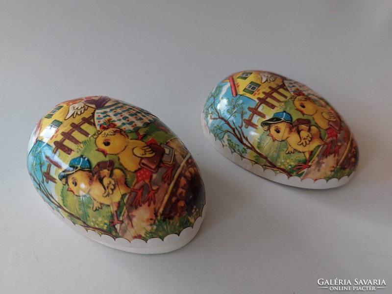 Retro papier-mâché Easter egg with school chick pattern