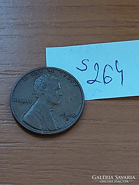 USA 1 CENT 1944  D Verdejel "D" - Denver, Kalászos penny, Lincoln,  Sárgaréz  S264