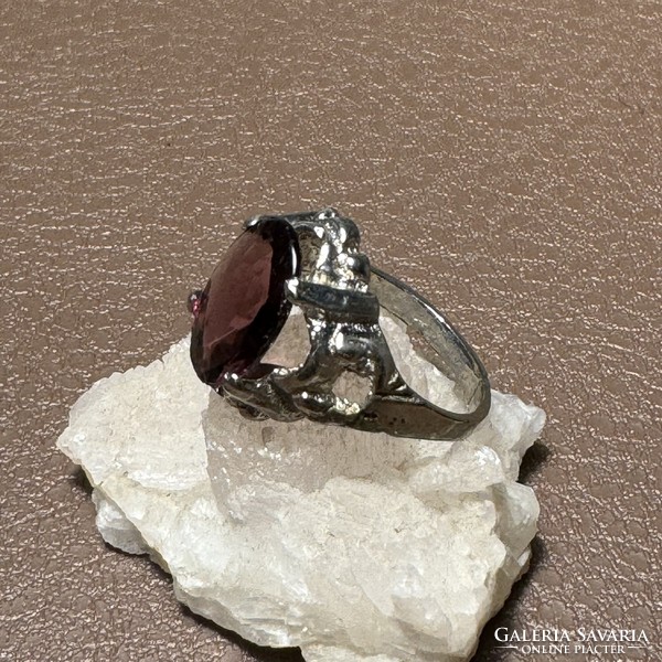 Mid-centiry gyűrű, hangulatos retro gyűrű, lila kristály ékszer, mérete 55 mm körméret