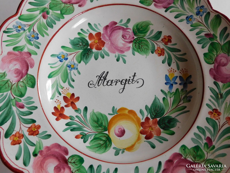 Applied arts company, hand-painted decorative plate with a folk pattern, Margit inscription