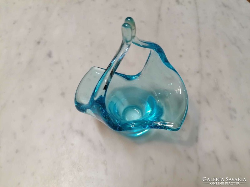Antik, kék, art deco,  Rudolf Schrötter préselt üveg váza