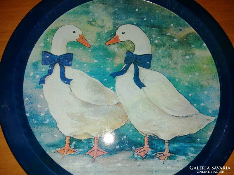 Retro metal tray with a pair of geese - dia. 33 cm (b)