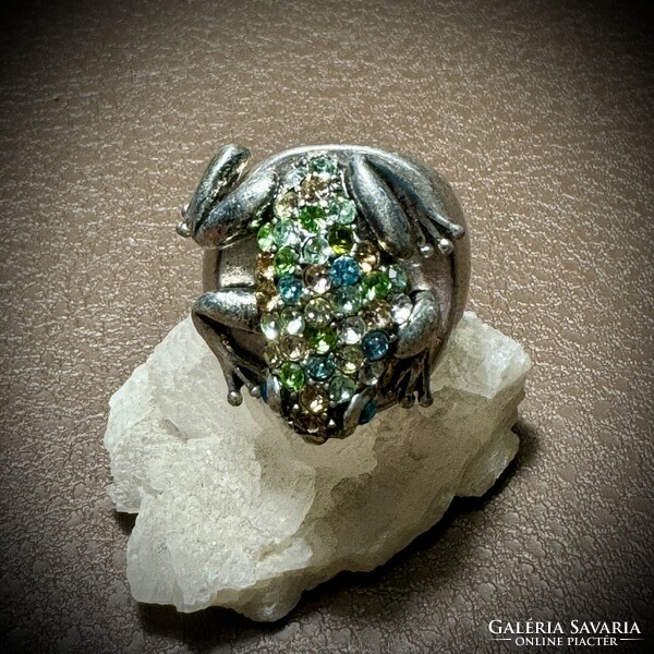 Modern nagy kristály gyűrű, béka statement gyűrű, csillogó alkalmi kristály ékszer: 55 mm körméret