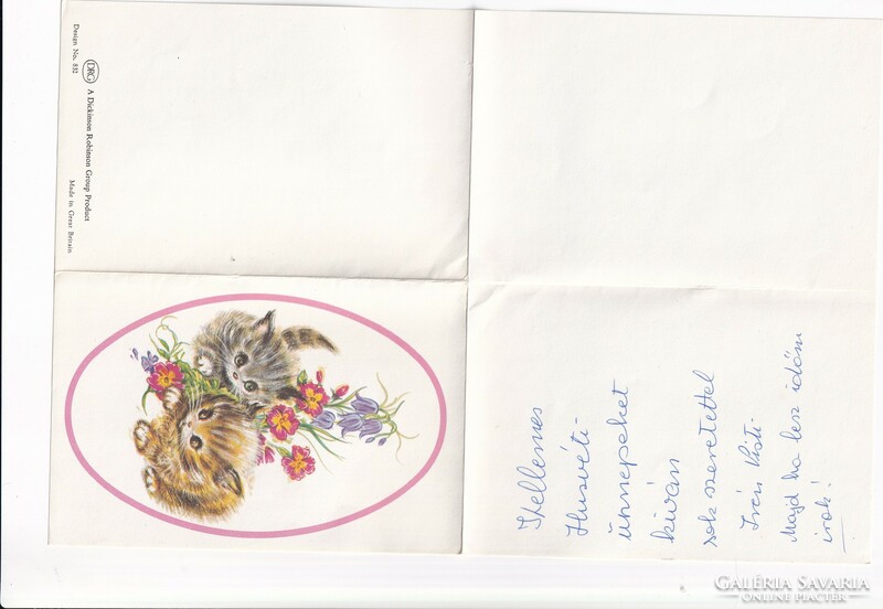 H:39 Húsvéti Üdvözlő boríték képeslap Cicás