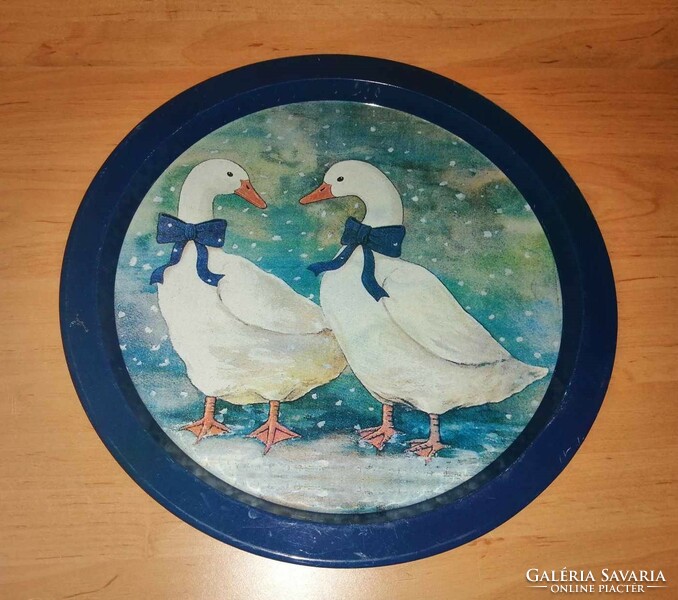 Retro metal tray with a pair of geese - dia. 33 cm (b)