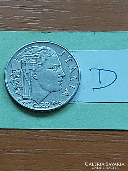 Italy 20 centesimi 1940 xviii. R, knurled, steel, nickel, iii. King Victor Emmanuel #d