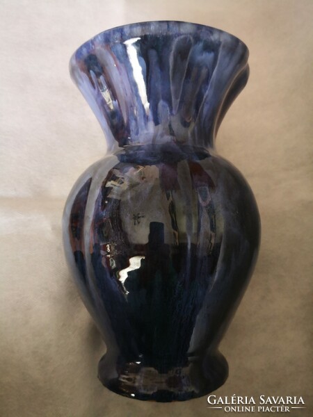 Nagyon szép kék csurgatott mázas kerámia váza