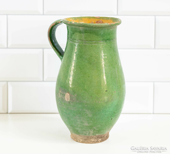 Old ceramic sherd with a greenish-yellow glaze - jug, jug, jug, folk art