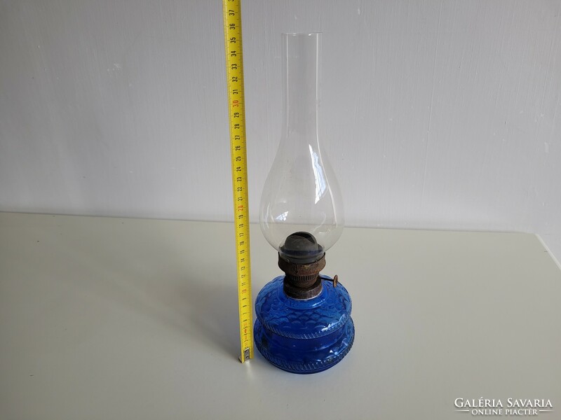 Old vintage blue glass container large size kerosene lamp bedside lamp decoration