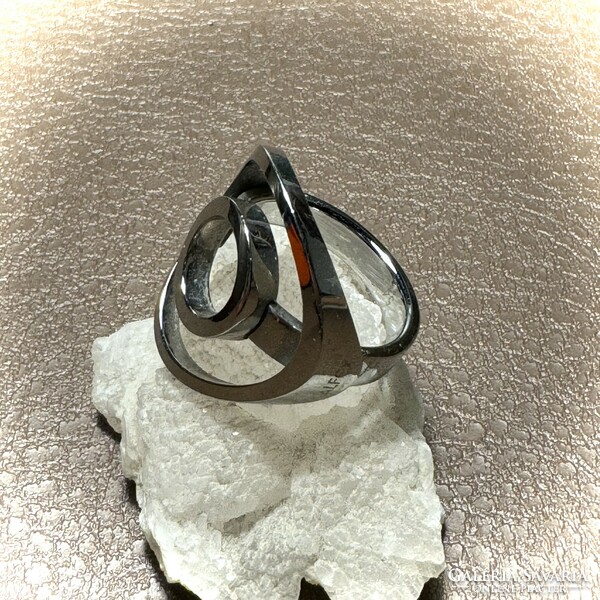 Modern steel ring, geometric pattern ring, modern steel jewelry: 54 mm circumference