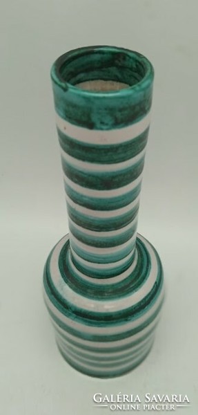 Dybisewszky applied art ceramic vase, (hand grenade shape), green striped, 23 cm